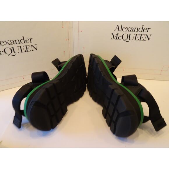 Alexander McQueen Strappy Slide Sandals Green Black Sz 37 NIB 842 - Picture 6 of 7